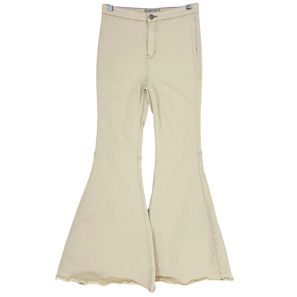 Blank Paige Flare Jeans Womens L Beige Raw Hem Bell Bottom Boho